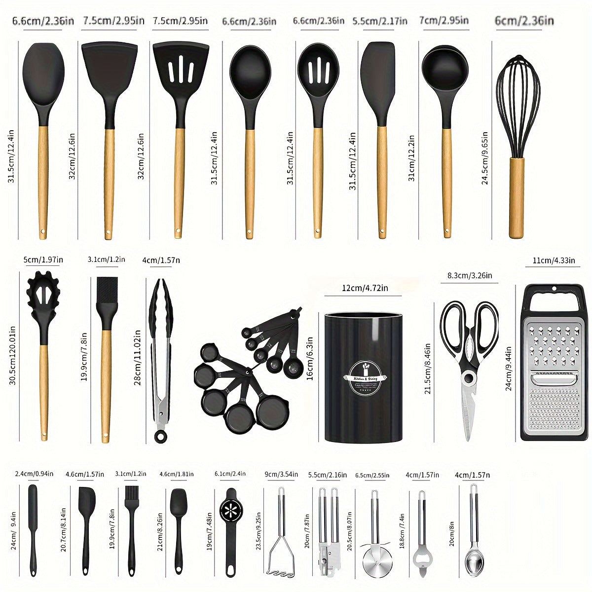 Wooden Handle Silicone Kitchen Tool Set