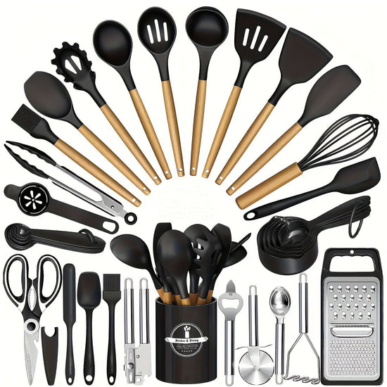 Wooden Handle Silicone Kitchen Tool Set