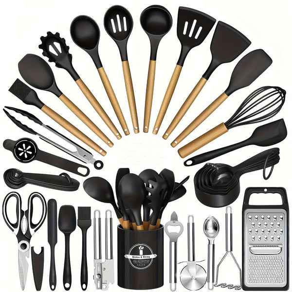 Wooden Handle Silicone Kitchen Tool Set