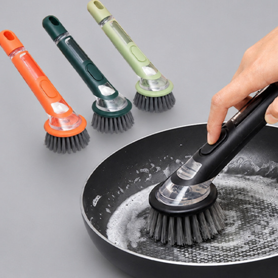 Soap dispensing kitchen scrub brush